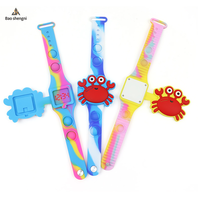 ODM Custom Bubble Soft Strap Camo Flip Crab Cartoon Kids Watch Toy Watch LED Display Digital Watch For Boys