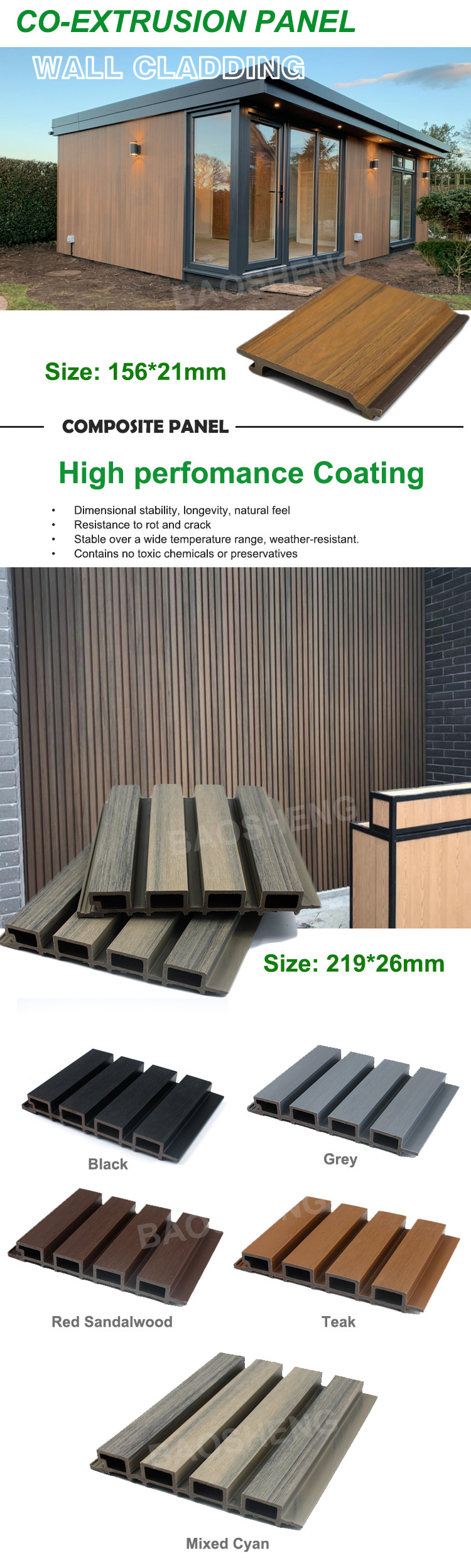 Exterior wpc cladding wall wood grain roofing/ceiling interior plastic timber composite facade slat wpc wall panel