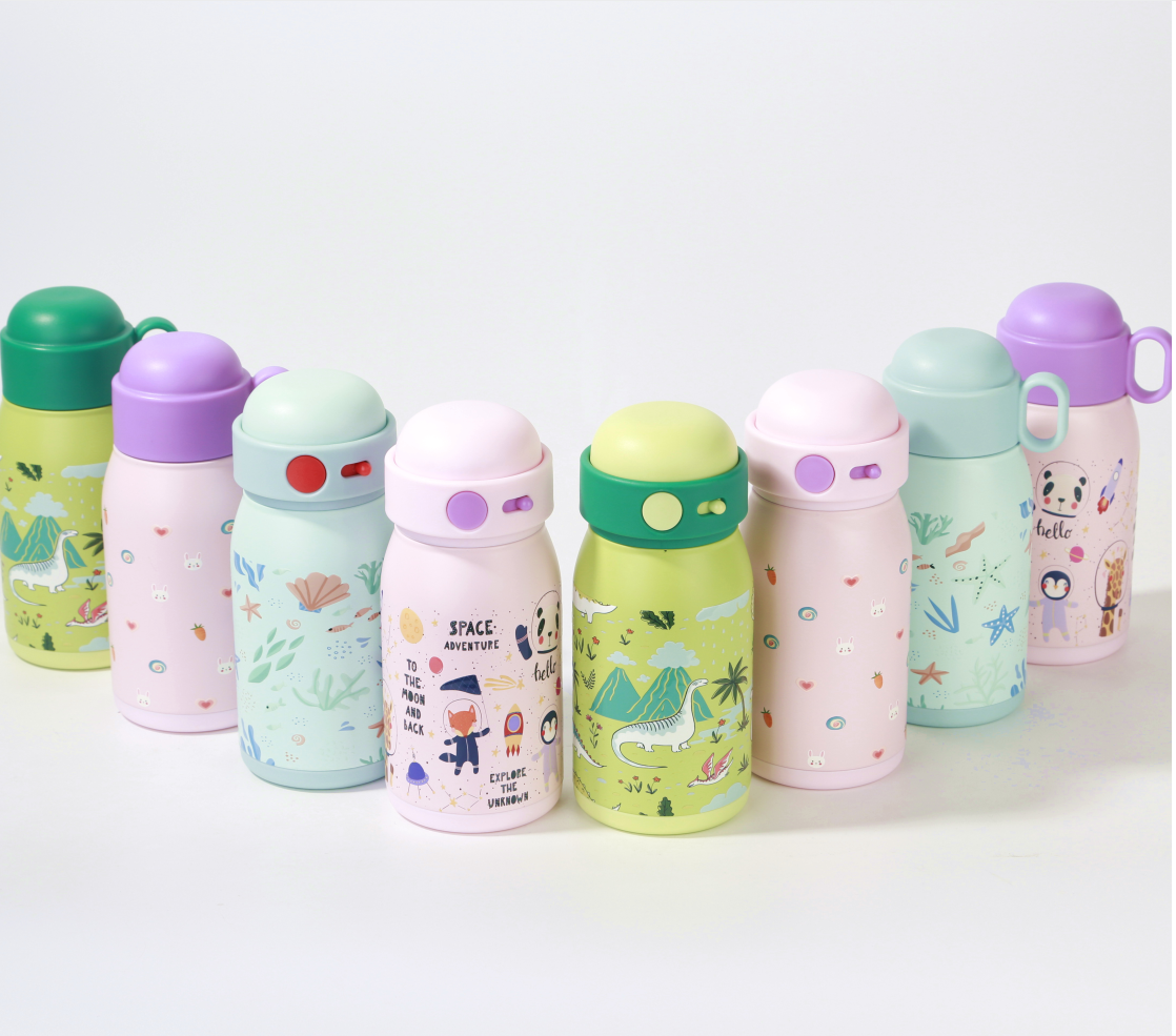 2023 cartoon custom bpa free cute sublimation insulated stainless steel school kids water bottle with straw