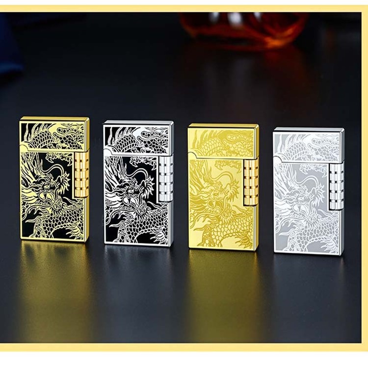 Creative Metal Butane Gas Lighter Dragon Pattern Side Grinding Wheel Soft Flame Lighter