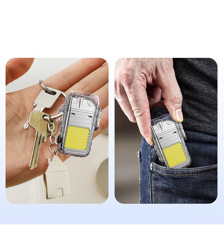 New Outdoor Windproof Double Arc Cigarette Lighter Transparent Body Lighter USB Plasma Lighter with Light