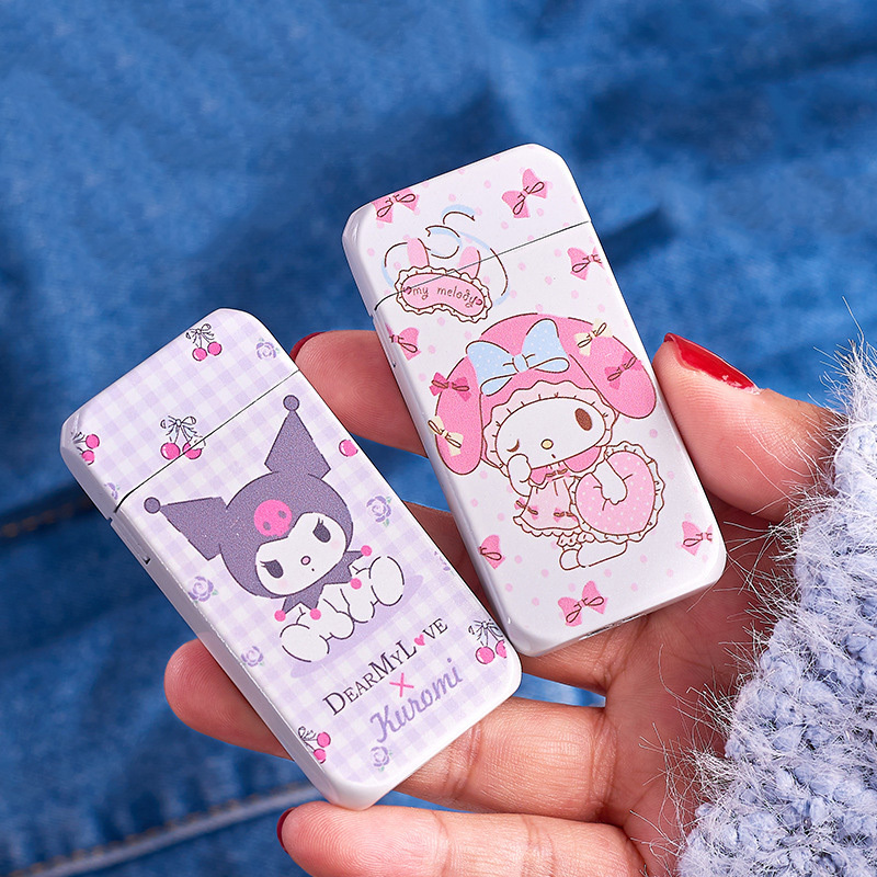 Wholesale Pink Hello Kitty kawaii kuromi Lighter Windproof Pink Flame Cute Lighter Torch For Girls