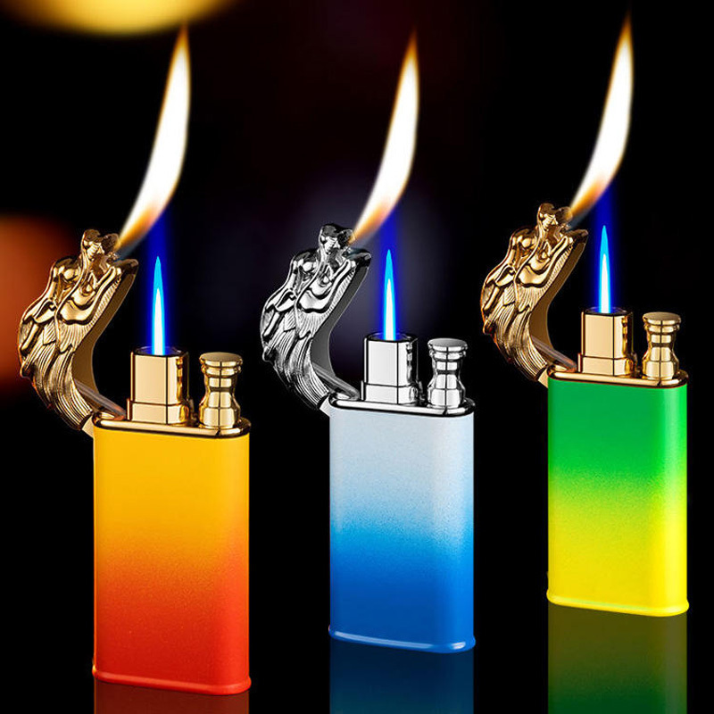 Creative Custom Novelty Cool Gradient Double Flame Croc Dragon Cigarette Lighter