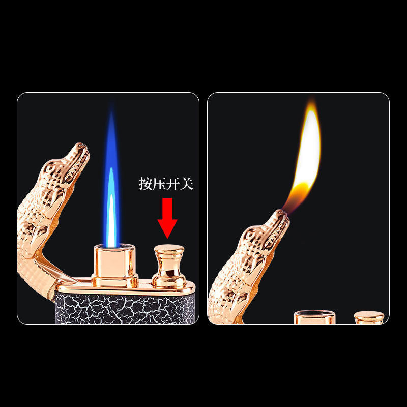 Personality Double Flame Crocodile Model Lighter with Clock Disc windproof gas lighter