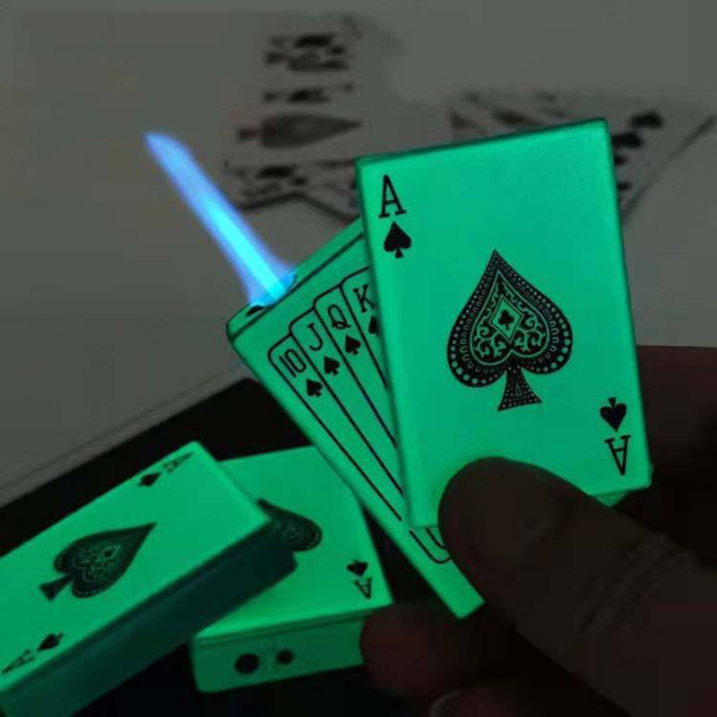 Wholesale noctilucent creative poker spade windproof lighter metal direct injection gas lighter