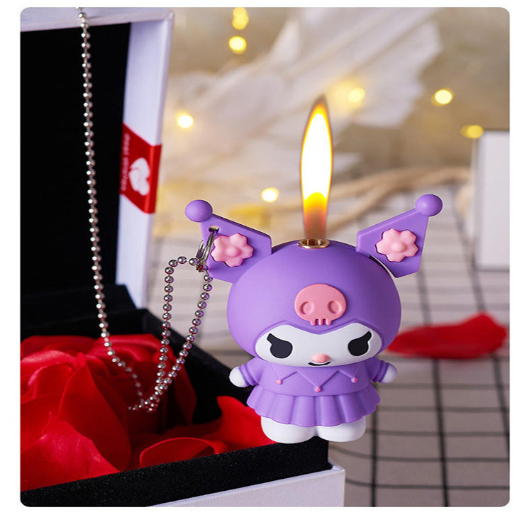 New Cute Kuromi Open Fire Gas Cigarette Lighter With Necklace wholesale