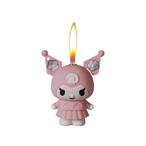 New Cute Kuromi Open Fire Gas Cigarette Lighter With Necklace wholesale