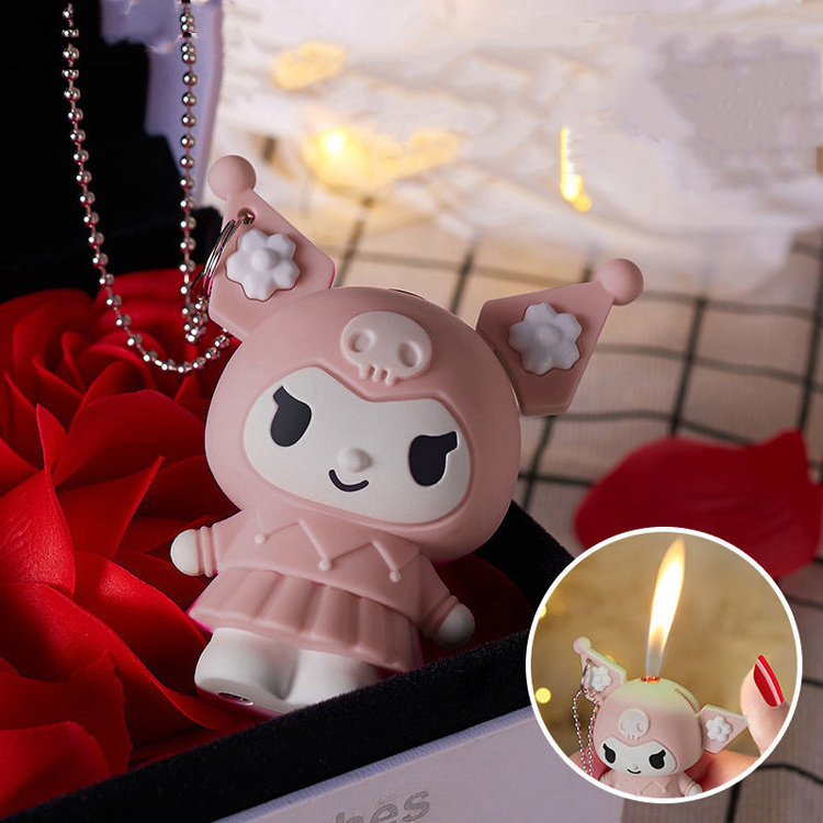 New Cute Kuromi Open Fire Gas Cigarette Lighter With Necklace wholesale