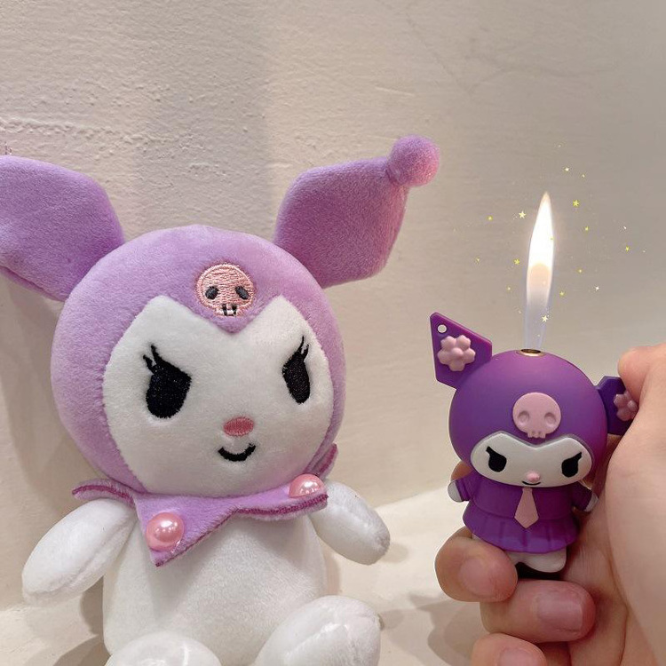 2023 Wholesale Cartoon Doll Kuromi Lighter Open Flame Gas Lighter Cute Lighter for Girls Gift