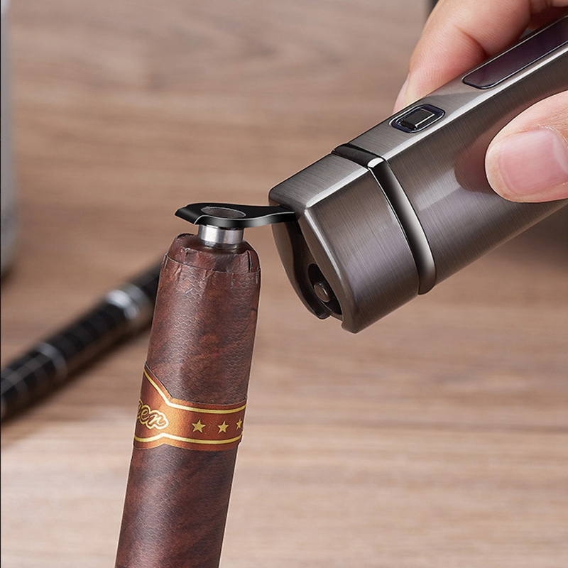 High quality Zinc Alloy 3 Jet Flame Gas Torch Lighter with USB Rechargeable Butane Triple Jet Flame Torch Cigar Lighter