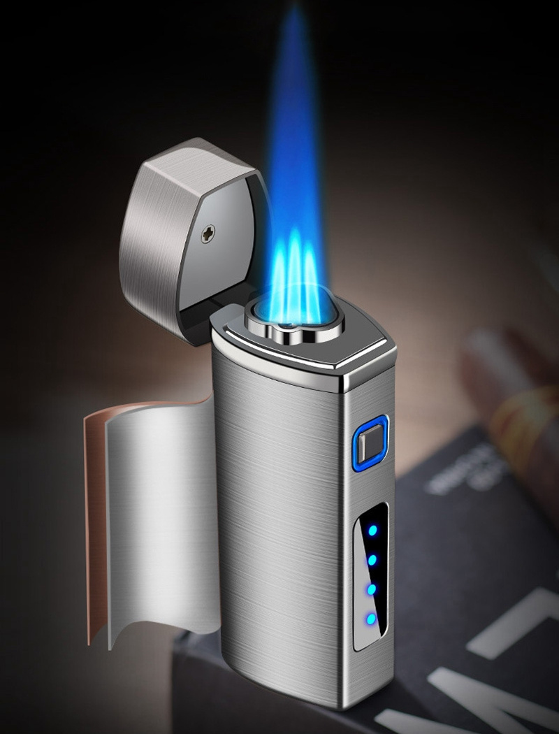 High quality Zinc Alloy 3 Jet Flame Gas Torch Lighter with USB Rechargeable Butane Triple Jet Flame Torch Cigar Lighter