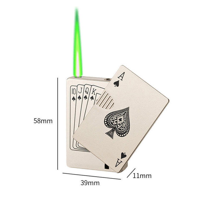 Creative Ace cards Lighter Green Jet Flame Torch Windproof Metal Encendedores For Cigarette Poker Playing Cards Lighter