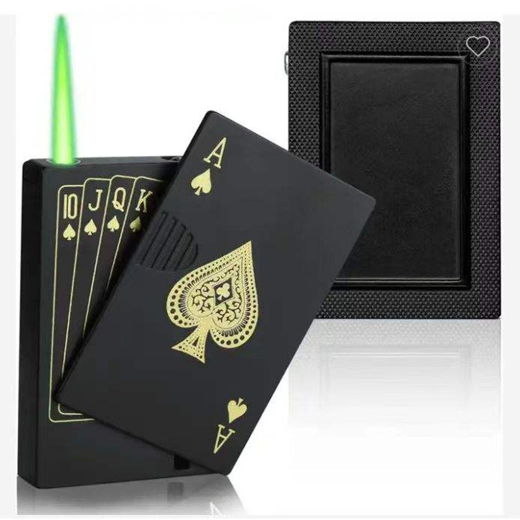 Creative Ace cards Lighter Green Jet Flame Torch Windproof Metal Encendedores For Cigarette Poker Playing Cards Lighter