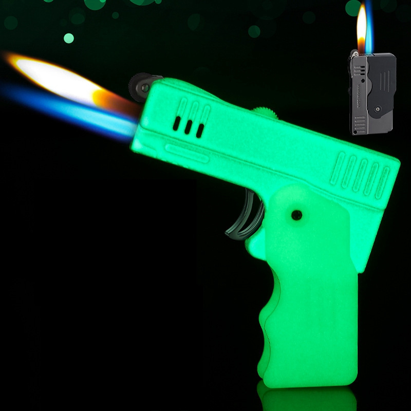 Hot sell Creative Pistol Model mini double fire blue flame gas torch lighter metal gun cigarette lighter