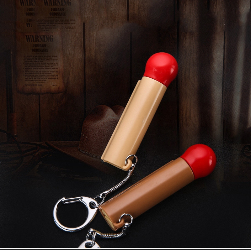 2024 New Creative Red match shape key chain Mini Kerosene lighter Durable metal fireproof outdoor lighter