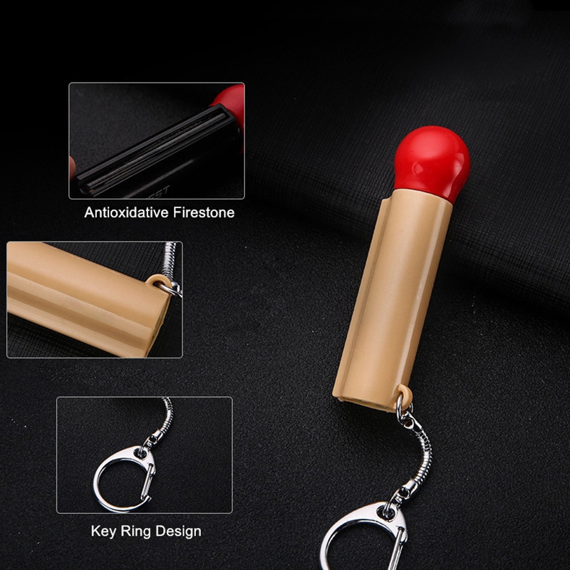 2024 New Creative Red match shape key chain Mini Kerosene lighter Durable metal fireproof outdoor lighter