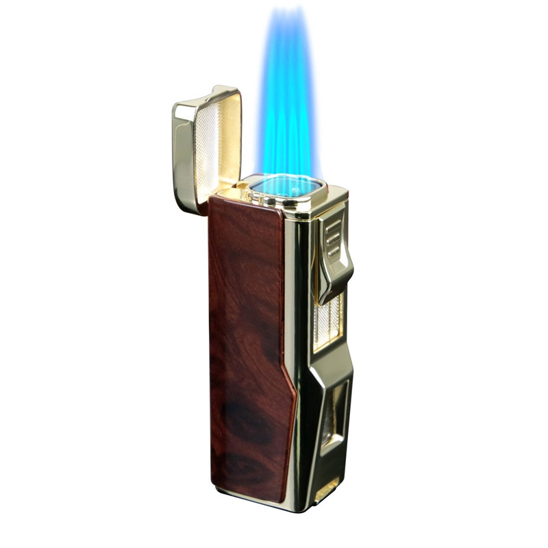 Adjustable Windproof Four Jet Flame Cigar Punch Holder Refillable Butane Cigar Pocket Lighters for Smoking Cigar Accessories