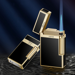 Derui High quality luxury metal side pulley windproof cigarette lighters with hidden cigar knife