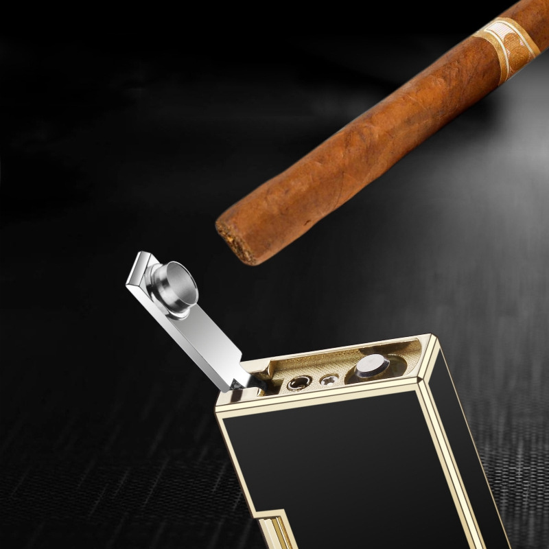 Derui High quality luxury metal side pulley windproof cigarette lighters with hidden cigar knife