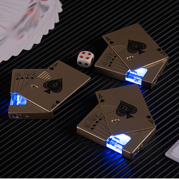 Creative Refillable Gas Butane Led Green Flame Black Ace Poker Playing Card Torch Lighters