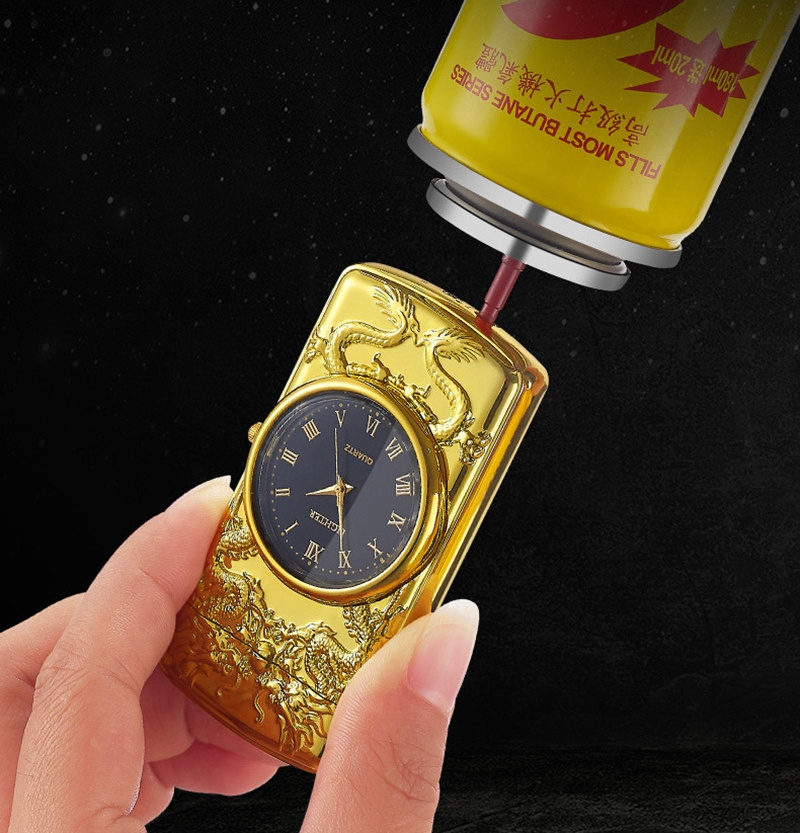 Retro Bronze Multifunction Premium Blue flame torch lighter Relief cool CLOCK lighters custom watch lighter wholesale