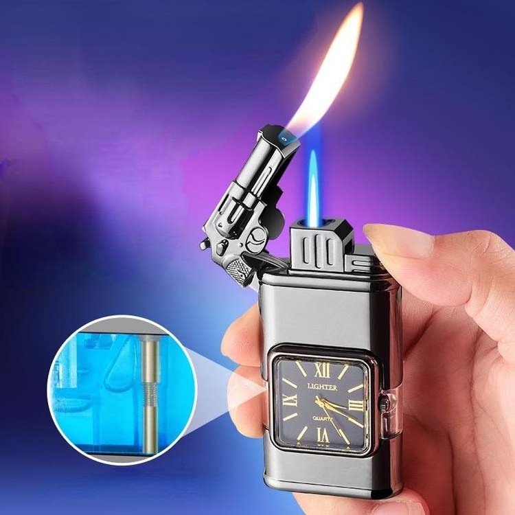 New Fashion Multi-function Smoking Accessories Clock Lighter Switchable Flame Cigarette Cigar Torch Lighters