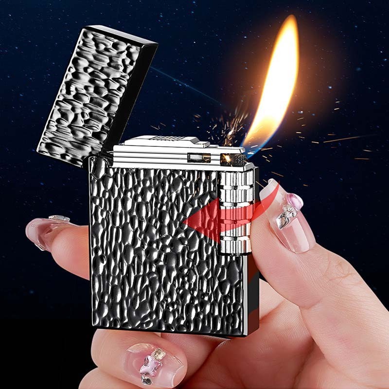 Creative oblique square lattice bright side grinding wheel metal fire cigarette lighter refillable