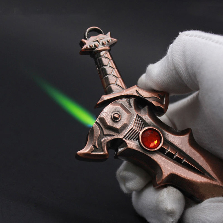 Wholesale Green Flame Metal Model Group Hao Yitian Sword Slaughter Dragon Blade Windproof Gas Lighter