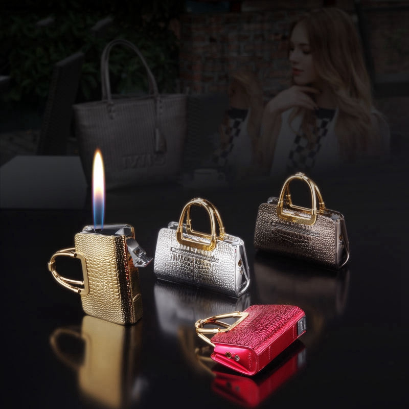 Creative Top quality fancy lighter ladies red handbag Open flame women glitter lighters in bulk