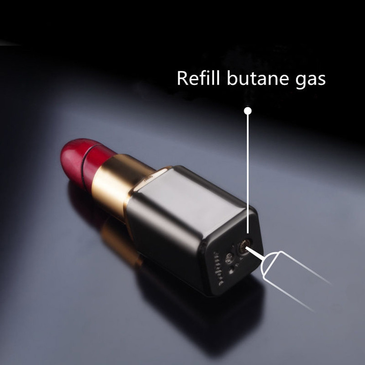 2023 Wholesale Funny Lipstick Shape Cigarette Lighter Refill Butane Gas Soft Flame Lighter