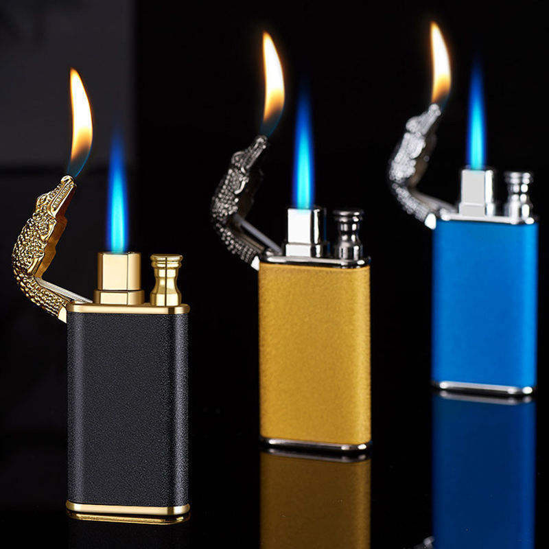 2023 Creativity Frosted Crocodile/Dolphin Model Butane Lighter Double Flame Cigarette Lighter Custom Logo