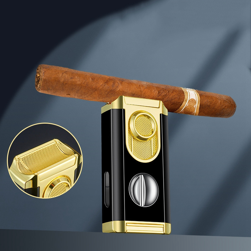 BaoShi New Three Jet Flame Cigar Torch Lighter with Cutter V Cut Cigar Punch Multifunctional Cigar Accessories