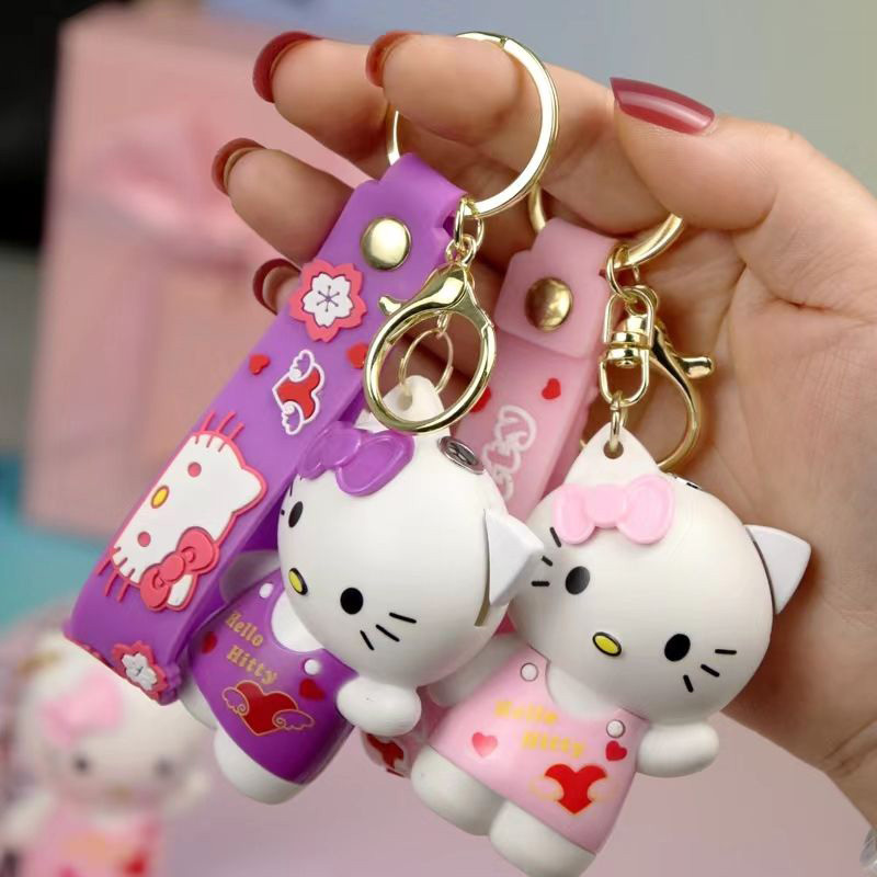 Wholesale 3D Hello Kitty Lighter Cartoon lighter with key ring Red Flame Gas Lighter Windproof Cigarette Lighter