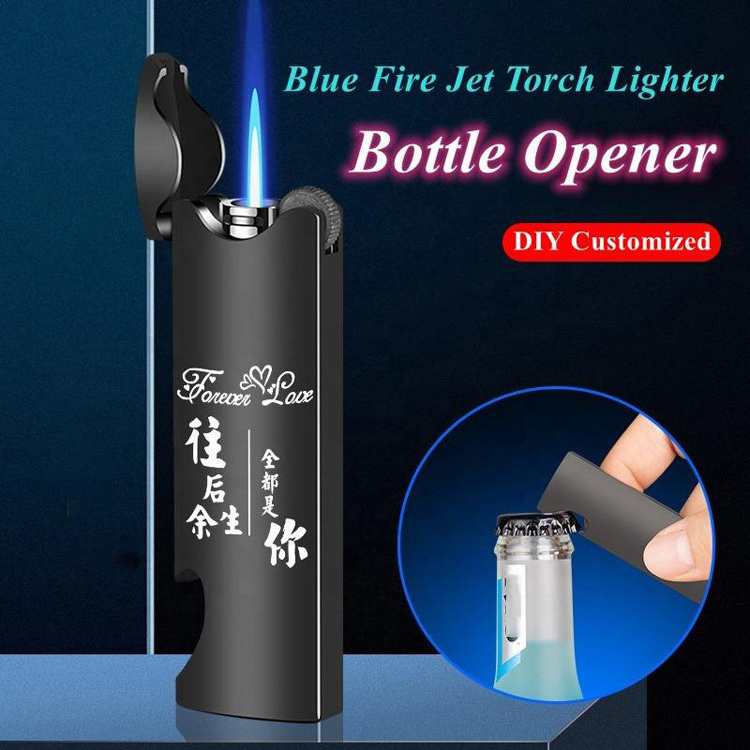 Custom Multi-function Refillable Butane Jet Torch Lighter With Bottle Opener Wholesale Windproof Cigar Touch Jet Flint Lighter