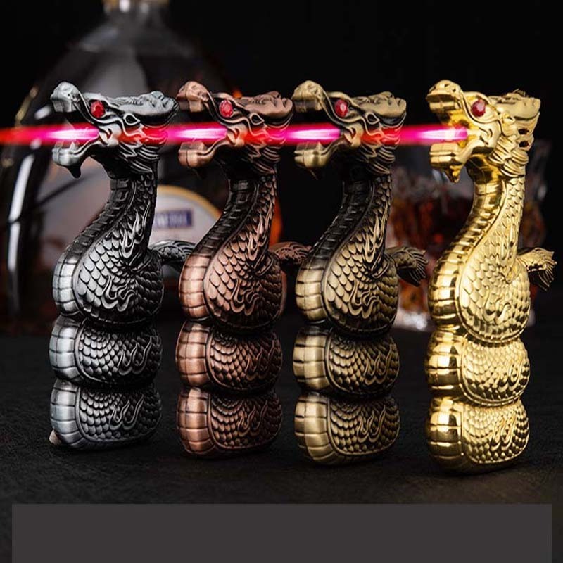 New Year of Dragon A Coiled Dragon Gas Lighter Red Flame Windproof Creative Cigarette Lighter