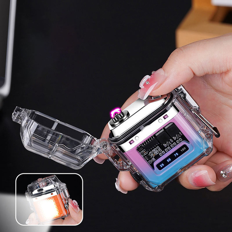 New Outdoor waterproof lighter transparent case usb dual arc lighter