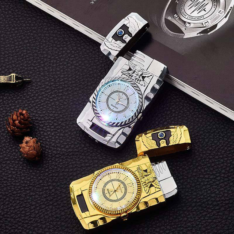 New colorful light watch creative inflatable lighter windproof Direct Flame cigarette lighter personalized clock