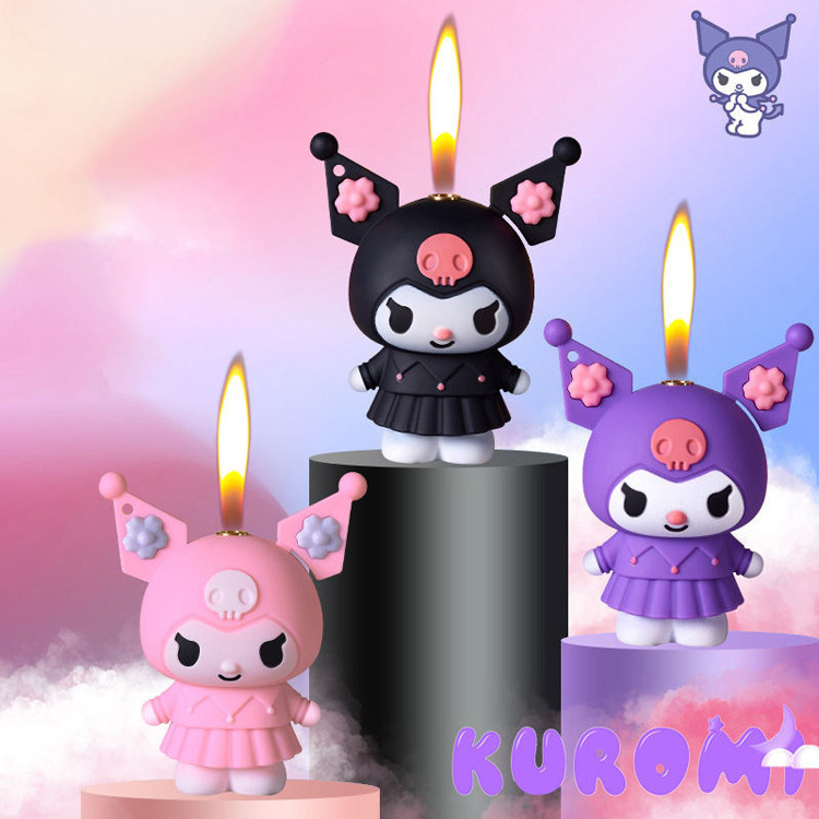 Pink Black Purple kuromi lighter Butane kawaii Doll Windproof refillable jet lighter torch gas cartoon lighter For woman Gift