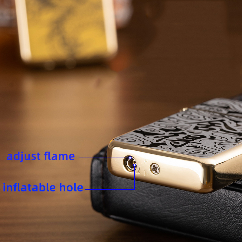 Hot Sale Creative waterproof metal lighter electroplating embossed red fire jet flame inflatable lighter for gift