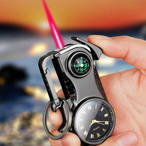 New Compass Windproof Lighter Metal Bottle Opener with Colored Lights Clock Inflatable Cigarette Lighter Wholesale