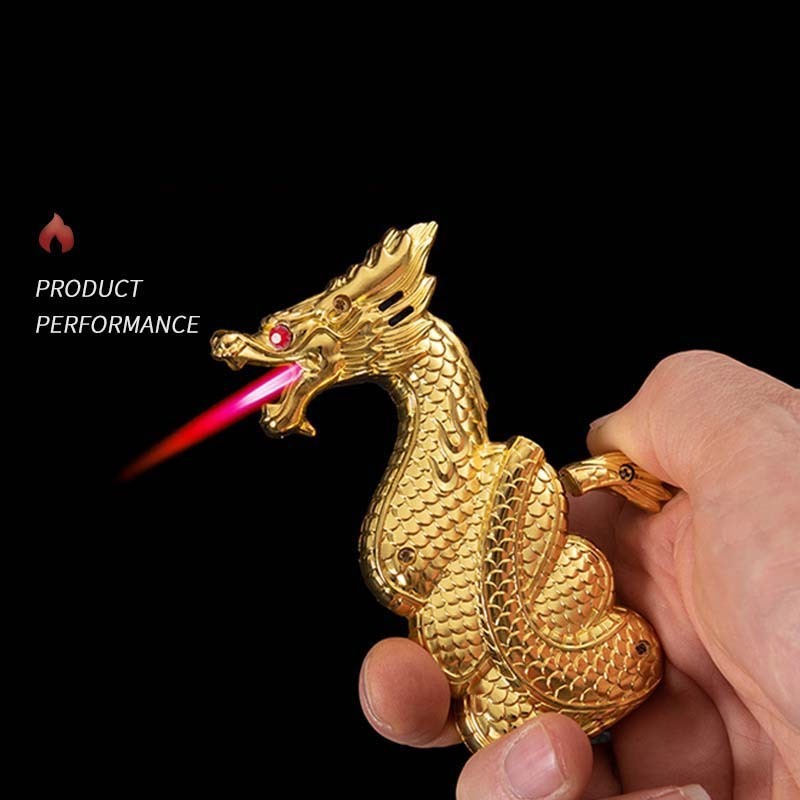 New Year of Dragon A Coiled Dragon Gas Lighter Red Flame Windproof Creative Cigarette Lighter