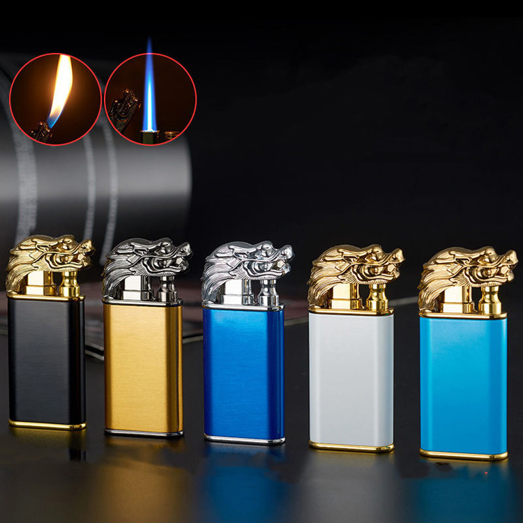 Classic dragon double flame lighter custom logo gas Dragon Lighter torch lighter