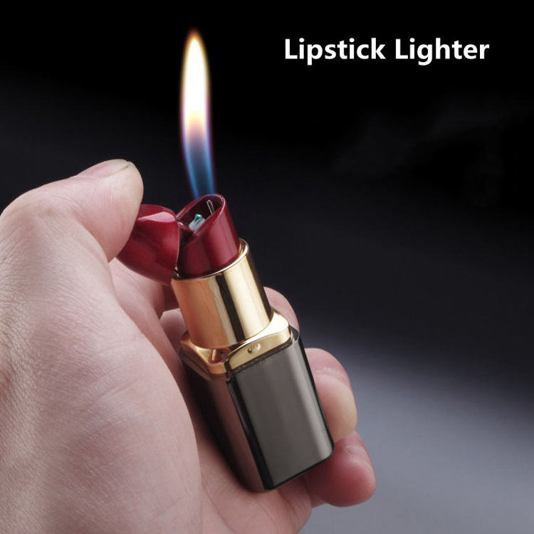 2023 Wholesale Funny Lipstick Shape Cigarette Lighter Refill Butane Gas Soft Flame Lighter