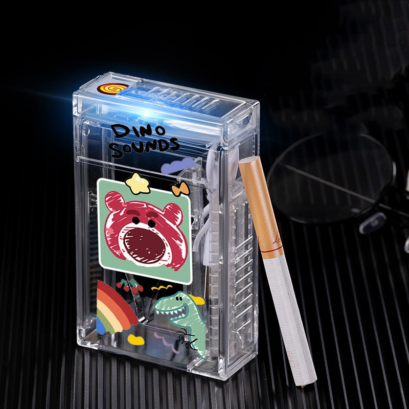 Tiktok popular same puppy transparent cigarette Protective Box Sanrio USB rechargeable lighter Plastic Acrylic Cigarette Case