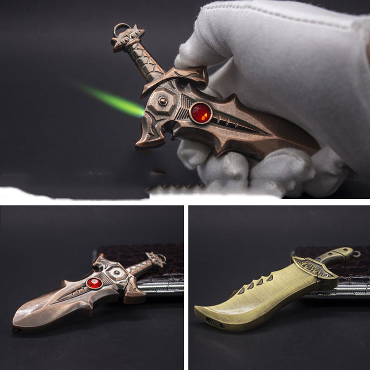 Wholesale Green Flame Metal Model Group Hao Yitian Sword Slaughter Dragon Blade Windproof Gas Lighter