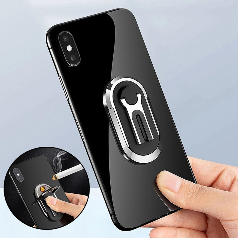 New Design Upgraded Ring Mobile Phone Holder USB Charging Lighter Creative Electronic USB Lighter With Phone Clip