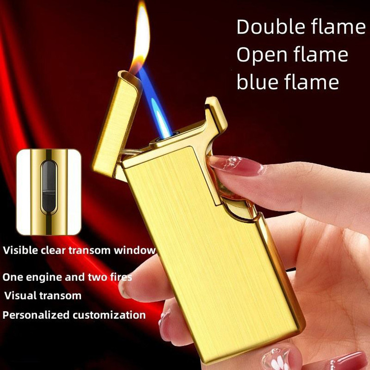 Creative Double Fire Windproof Lighter Transparent Gas Lighter Metal Open Flame Lighter