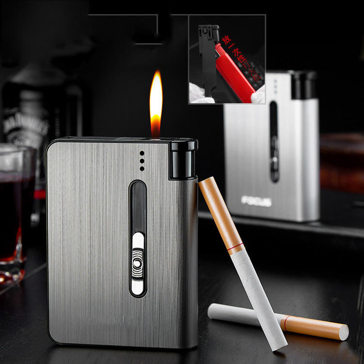 wholesale Aluminum alloy men's 10-piece open flame lighter pressure proof metal cigarette case