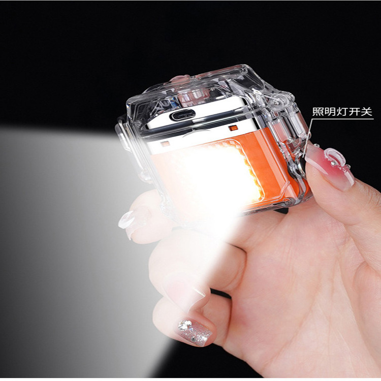 New Outdoor waterproof lighter transparent case usb dual arc lighter