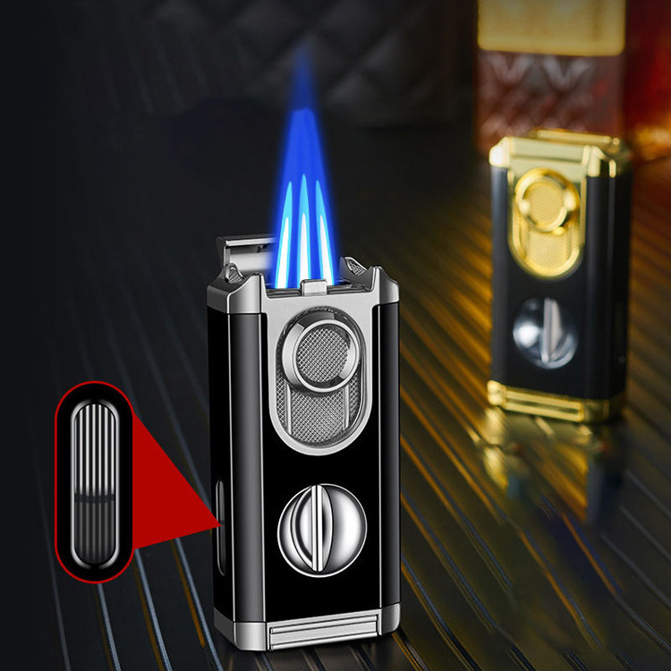 New Luxury Metal Silver Cigar Lighter And Punch Cutter Gift Set Custom Logo Butane Zinc Alloy Cigar Lighter